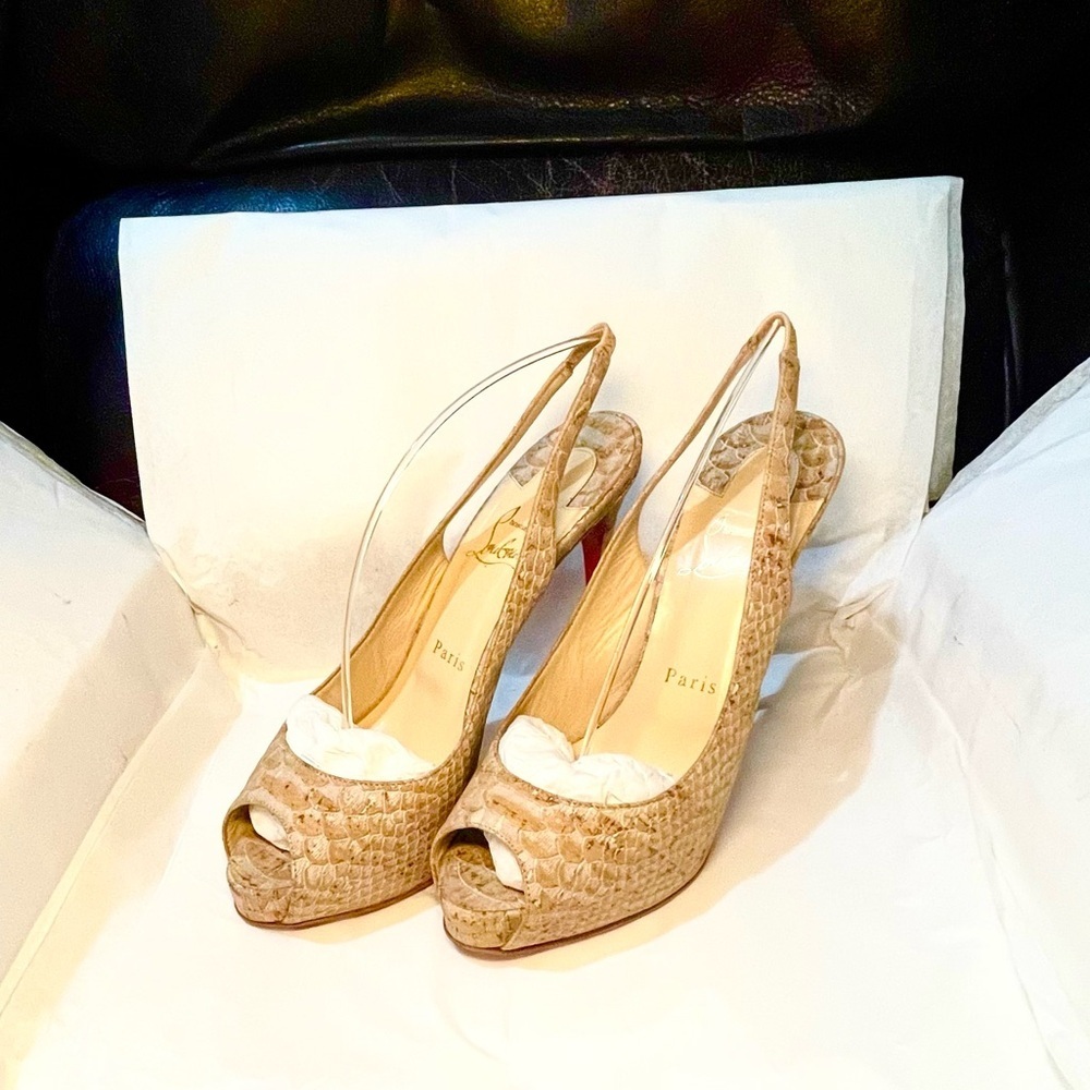 Christian Louboutin Private Number 120 python skin cork Anemone collection 38.5 - Picture 8 of 11